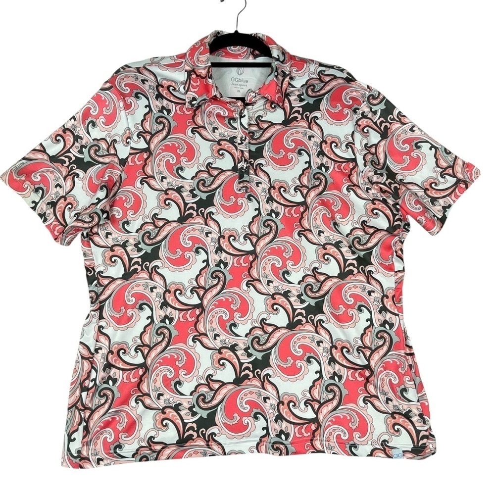 GGblue Luxe Paisley Print Athleisure Sport Activewear Golf Polo Shirt - Sz XL